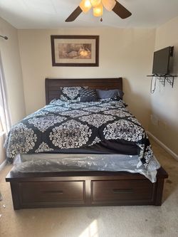 Dark Wood Storage Bed Frame with Drawers - NEED GONE ASAP