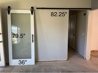 36" x 79.5" Barn door white with frosted glass. Good condition.