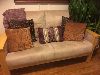 ultra swede love seat pillows included
