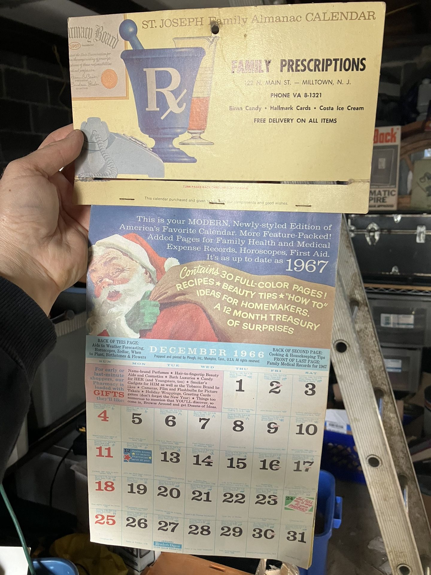 1967 Pharmacy Calendar Christmas Xmas Santa Claus