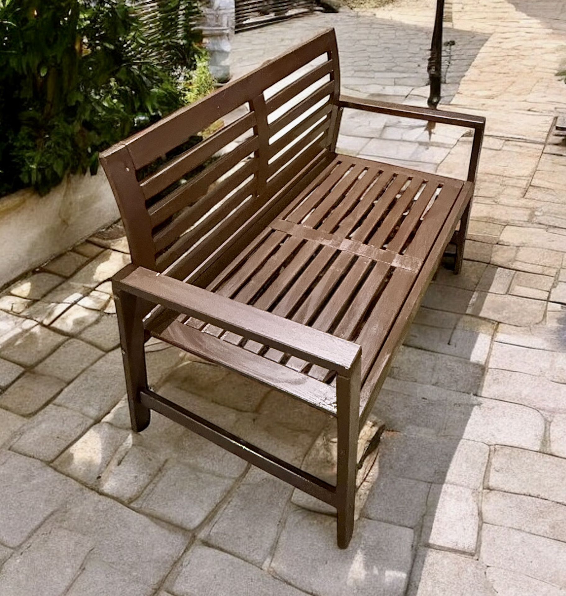 2-Person Solid Wood Patio Bench with Backrest and Cushion(not shown