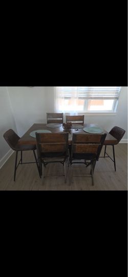 Rustic Wood Dining Table with 6 Chairs