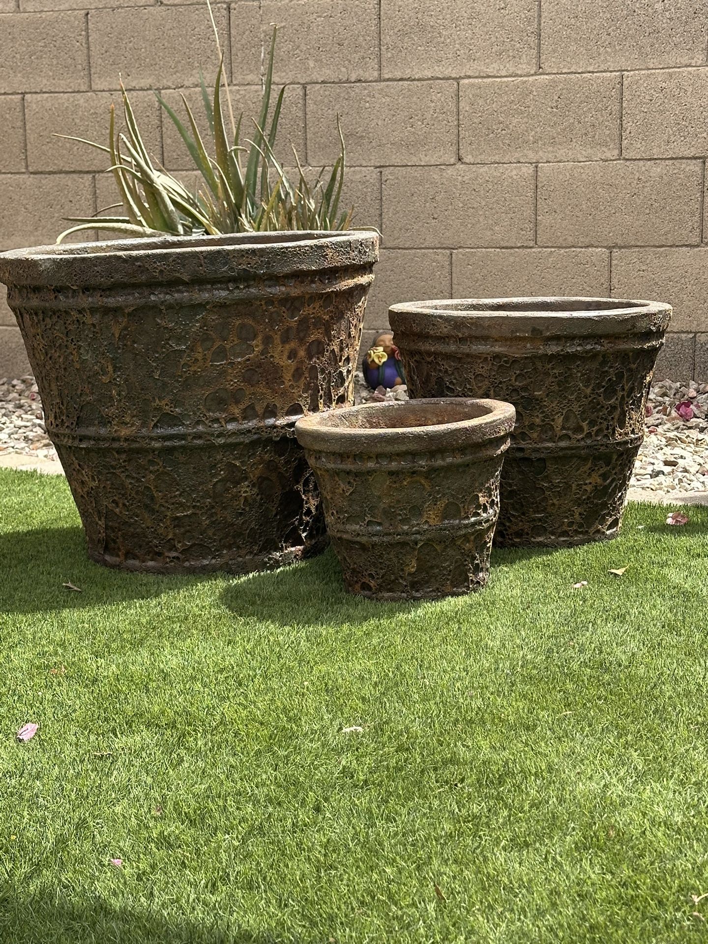 20", 15" and 11" 3pc Outdoor Pot Set in Brown Rustic Glass Glaze, Vietnamese Terracotta Pottery