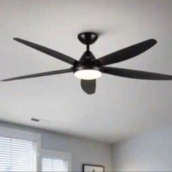 YUHAO 56 in. Indoor Dimmable Integrated LED Black Ceiling Fan with Reversible Motor and Remote Control
