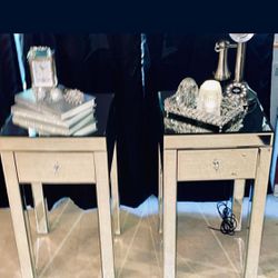 2 Mirrored End Table Nightstands