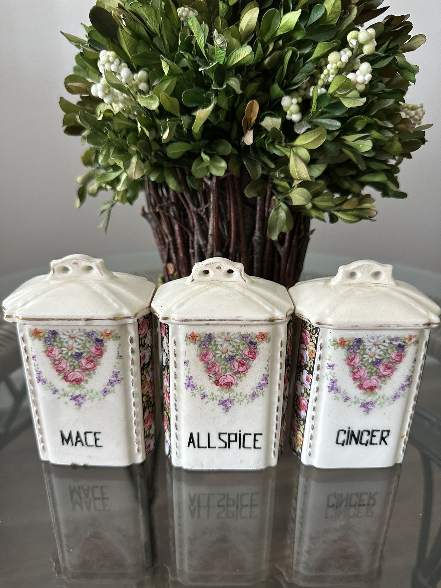 Antique Spice Lidded Ceramic small Grell Czechoslovakia Canisters 1920-era Set of 3