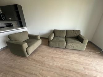 Living Spaces Milan Velvet Green Loveseat & Chair