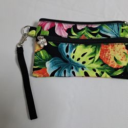 Hawaiian Print Wristlet Cosmetic Bag Pouch