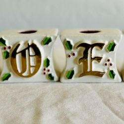 Vintage O'Henry NOEL ceramic candle holders Noel Christmas