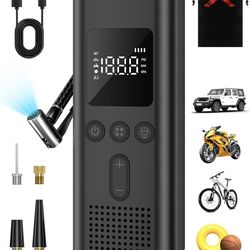 AIRSURE Tire Inflator Portable Air Compressor, 150 PSI Fast Inflation Cordless Air Pump with LED Light, Auto Shut-Off, Rechargeable Battery for Car, M