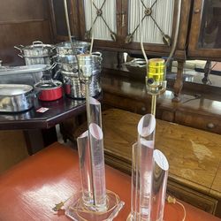 Pair of Hivo Van Teal cityscape-style Lucite table lamps from the 1970s - 33”