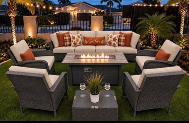 Brand new patio outdoor furniture set 1 sofa 2 swivels 2 chairs 1 fire pit 2 tables