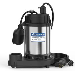 1/2 HP Sump Pump, 3450 GPH Stainless Steel and Thermoplastic Submersible Water Pump