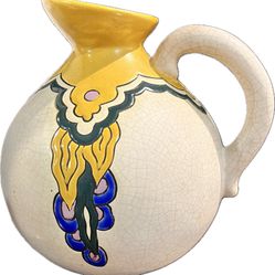 Ceramique de Bruxelles Art Deco Pitcher Vas Belgian Pottery, European  Pottery, Crackled Yellow Blue Antique 