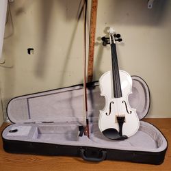 Unbranded 3/4 size white Violin W/Bow & Original Case. 