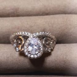 St.Silver "Crown Shaped"Ring W/Stones Sz 7.5