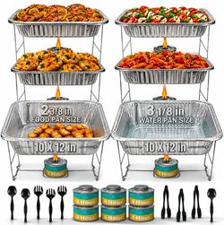 6 Pack Half Size Chafing Dish Buffet Set 10x12" with Fuel, Racks & Serving Utensils