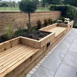 Beautiful privacy wall Frame Planter Box Garden Bed Outdoor Design cedar redwood AC pool equipment cover