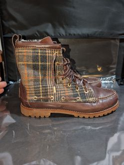 Tory Burch vintagePlaid Wool and Leather Lace-Up Boots