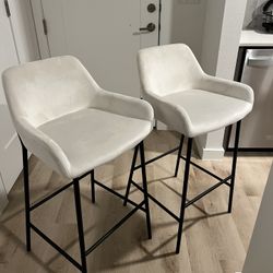 2 Cream Velvet Barstools 