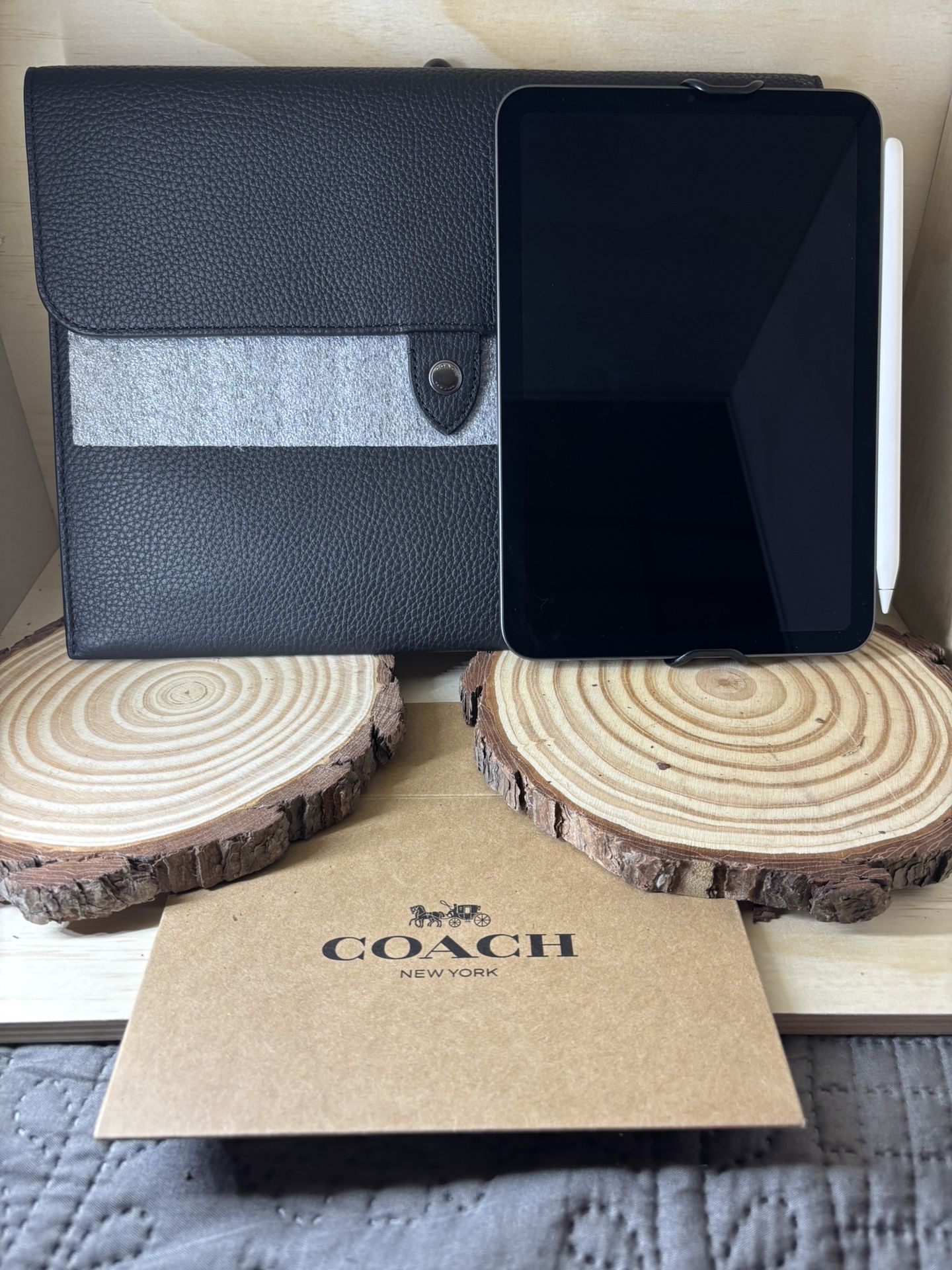 COACH Leather Tablet Sleeve Black