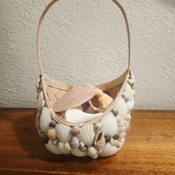 Basket Made of Seashells & Filled with Assorted Seashells