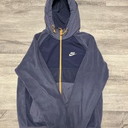 Mens Nike Polar Fleece Full Zip Hoodie Jacket Midnight Navy Orange Sz Small