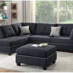 3 PC- SECSIONAL SOFA BLACK NEW IN BOX ☎️ 1714586,2564