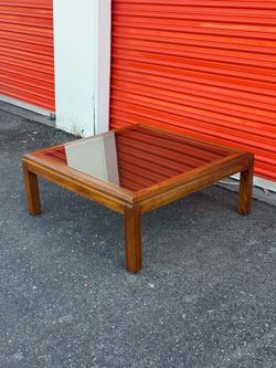 Mid Century Modern Bassett Cane w/ Smoked Glass Coffee Table