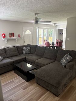 Large Gray U-Shaped Sectional Sofa