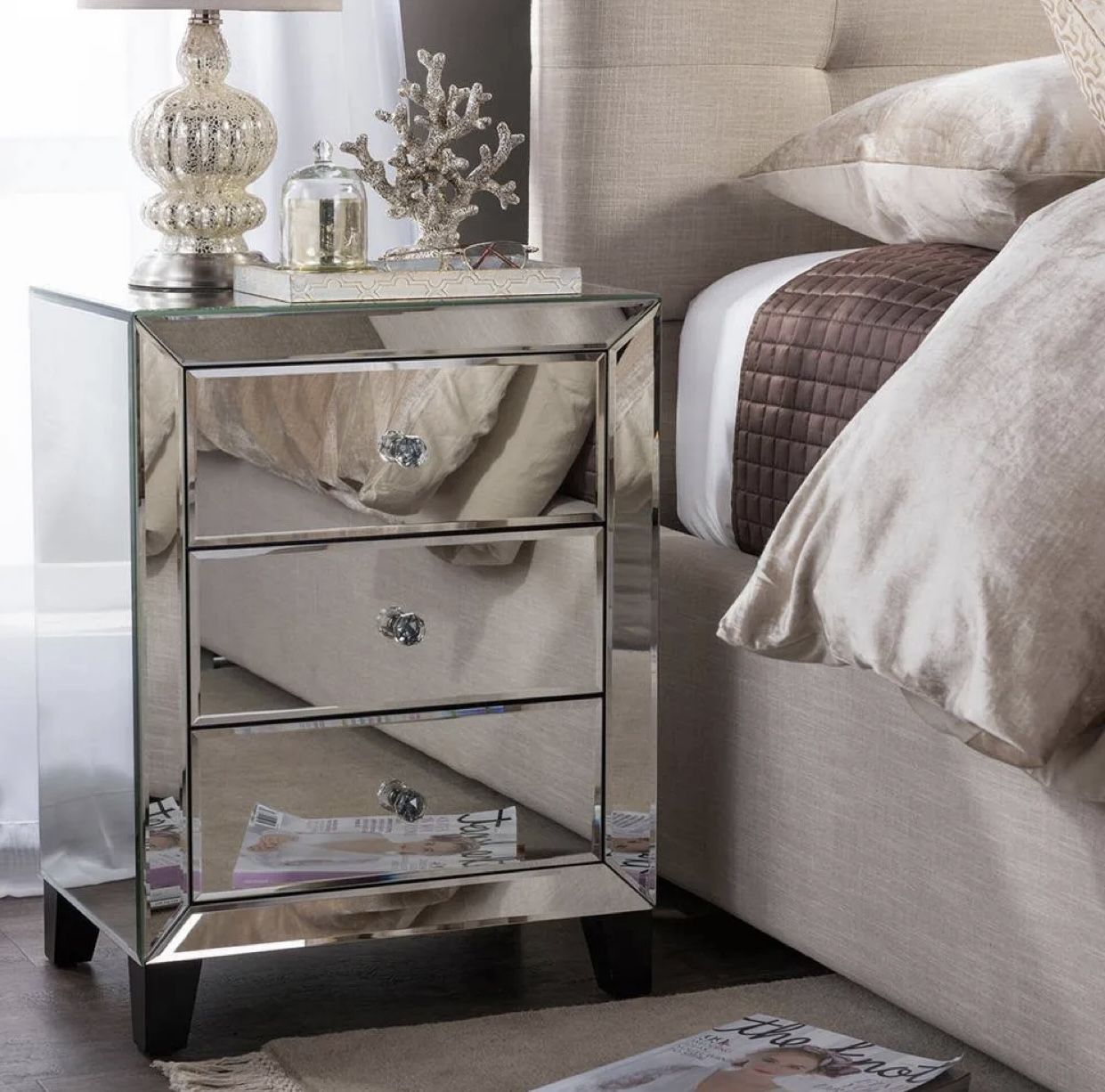 Beautiful Mirrored Nightstand 