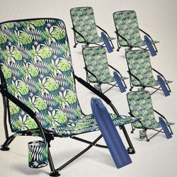 6 Pack High Back Low Seat Beach Chairs