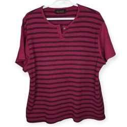 Vintage IMAGE Burgundy Pink Navy Striped Button  T Shirt