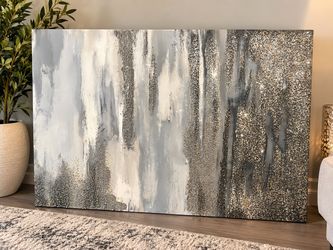 Large Silver & Gray Abstract Canvas Wall Art