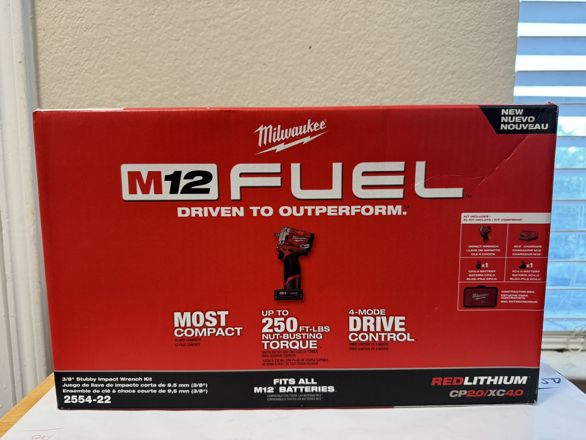 M12 FUEL 12V Lithium-Ion Brushless Cordless Stubby 3/8 in. Impact Wrench Kit with One 4.0 and One 2.