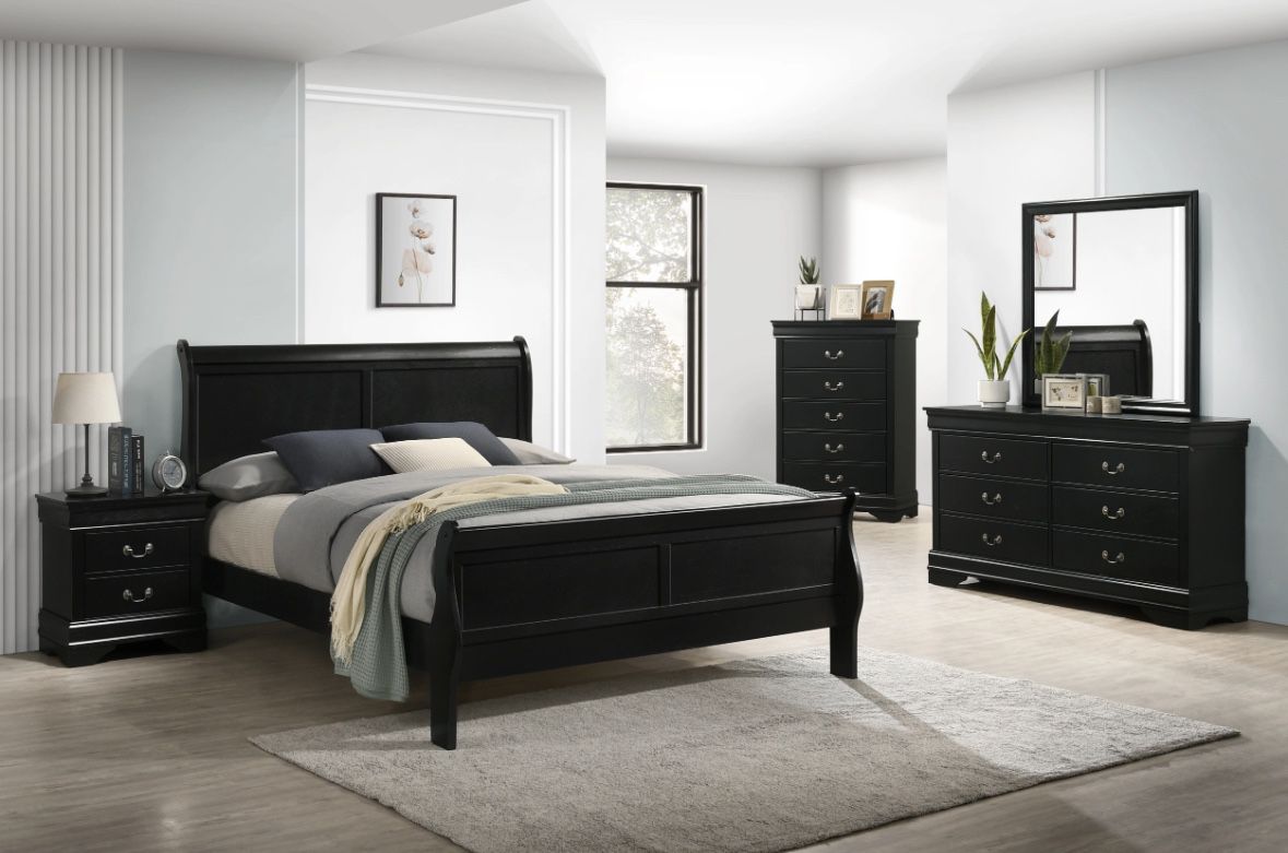 NEW Austin Black Sleigh 4PC Queen Bedroom Set