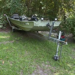 1600 OBO 15 Foot Double Wide John Boat And Trailer 