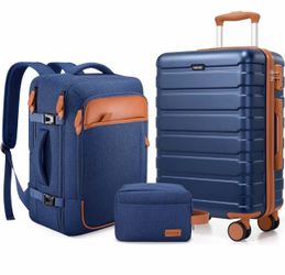 Luggage Set (Blue w/brown) 20in