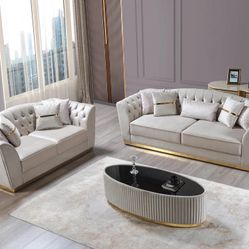 BRAND NEW! Melina Ivory Velvet Sofa & Loveseat 