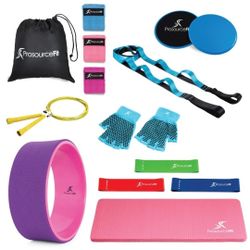 14Pc Yoga Set Wheel Strap Bands Gloves Knee Pad Jump Rope Fitness Kit