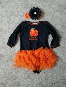 Happy Halloween orange black pumkin tutu onesie with matching headband size 6-9 months infant/baby girl dress