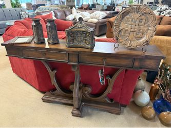 Sofa Console Entry Table with Drawer Ornate Walnut Finish