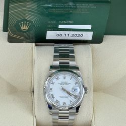 2020 Rolex Pre Owned 36mm DateJust White Roman Dial -W/Card