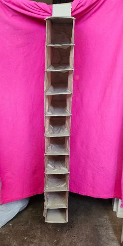 Household Essentials Hanging Shoe Organizer with 10 Wide Cubbies and Cedarline Pockets, Cream