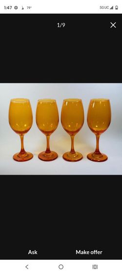 Amber Glass Wine Glasses Set of 4
