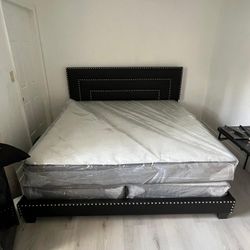 New KING SIZE BED FRAME WITH MATTRESS NEW BED FRAME WITH MATTRESS AND BOXSPRING SET FREE DELIVERY 