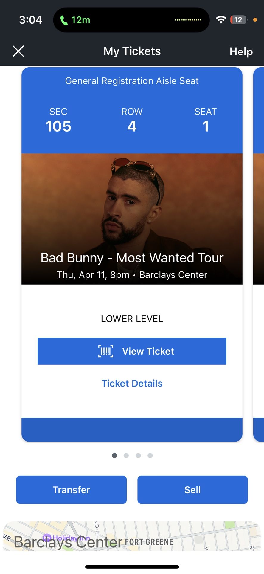 Bad Bunny Tickets Sec 105 seats 1-4 $500 Per Tix