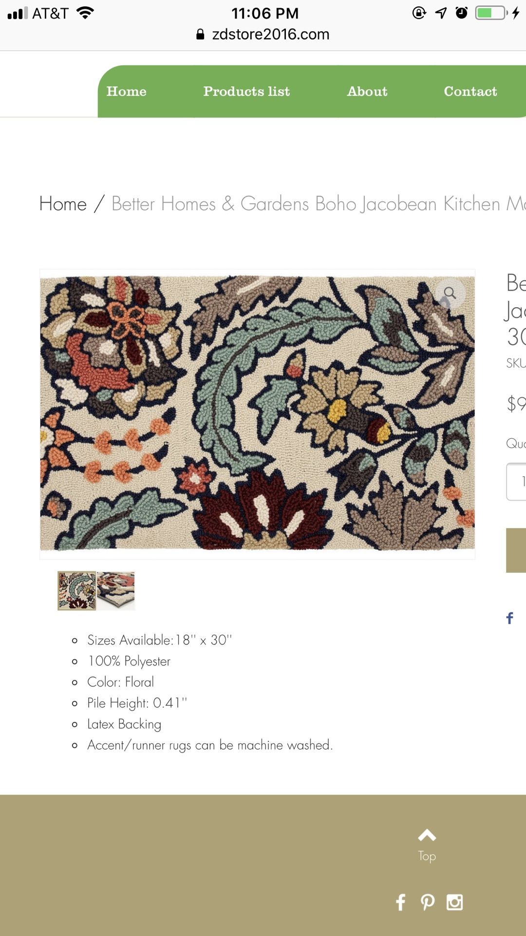 Better Homes & Gardens Boho Jacobean Kitchen Mat, 18" x 30"