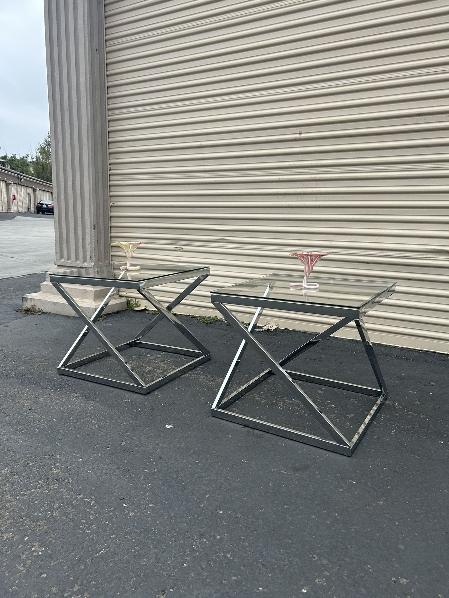 Pair MCM chrome End Table Side Tables