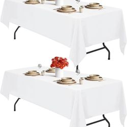 2PCS White Table Cloth for Rectangle Table - 60 x 102 Inch Tablecloths Rectangular Cloths Waterproof Washable Wrinkle Resistant